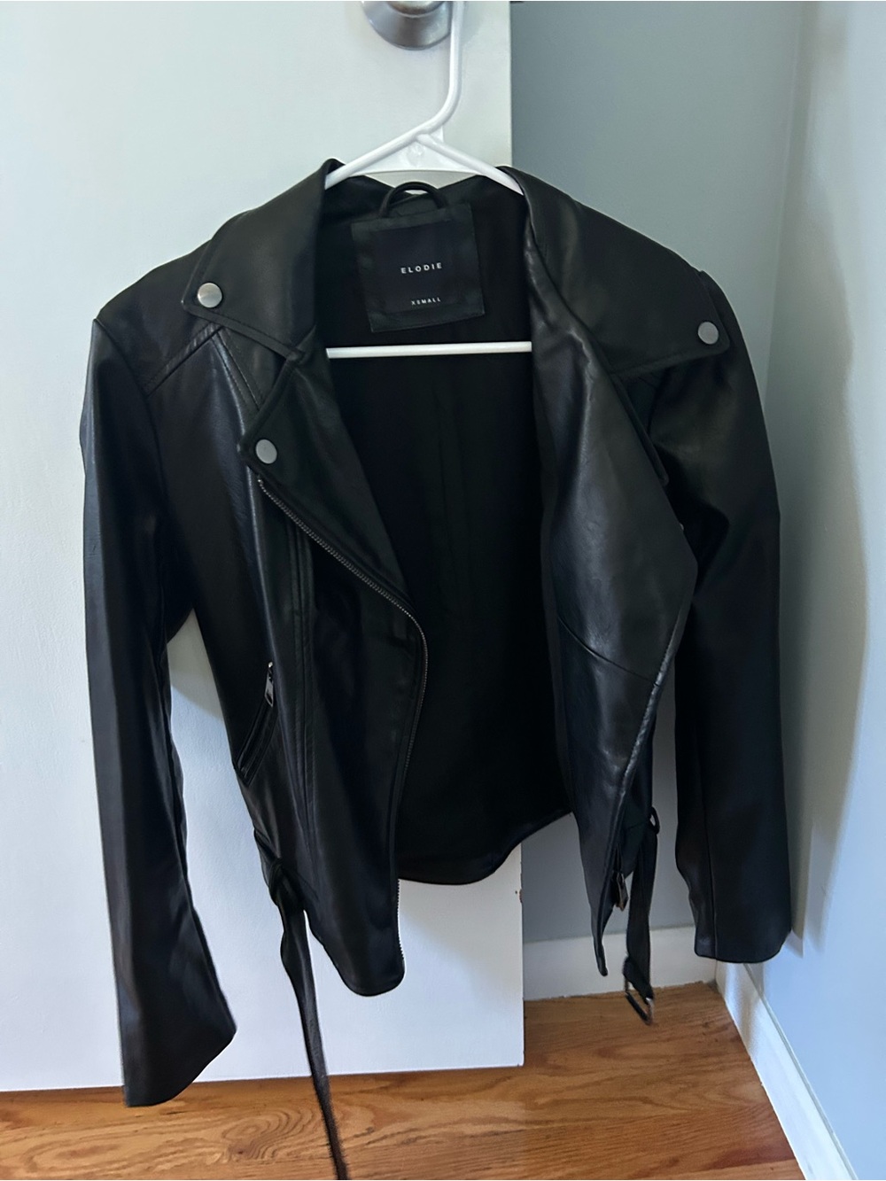 Elodie Black Faux Leather Moto Jacket with Belt